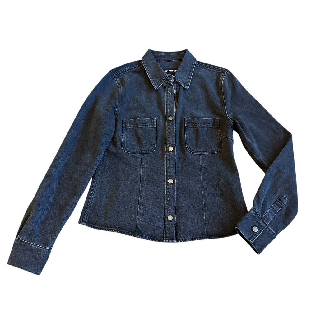 Aritzia Denim Forum Black Button-Down Jacket Stretch Fall Size Small Women's